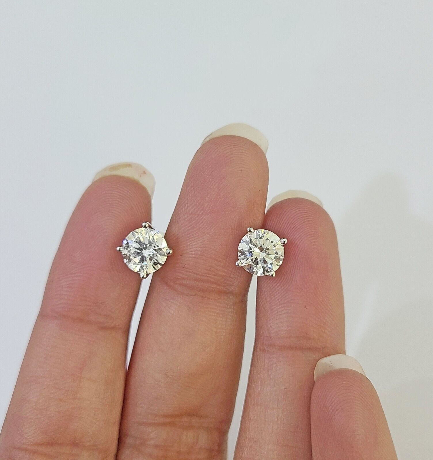 14k White gold Round Earrings Diamond screw - back Lab Created Women Men Studs - GoldenlinQ